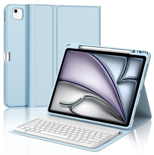 Tiiomioon Keyboard Case for iPad Air 13-inch (M4 2026/M3 2025/M2 2024) | Detachable Bluetooth Keyboard for iPad Air 13'', UK Layout Keyboard for iPad Pro 12.9'' 2022/2021/2020/2018, Blue