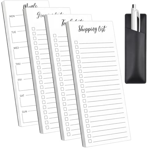 4 Piezas Bloc de Notas Magnético,20x9cm Bloc de Notas Magnético para Nevera | 50 Hojas por Blocs, Lista Compra Nevera Magnetica para La Compra de Productos para Neveras,Listas de Tareas Pendientes