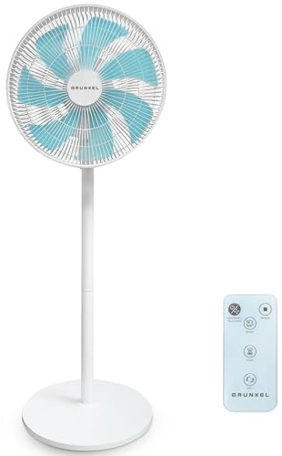 Grunkel Ventilador de Pie Ultrasilencioso PS de 36cm 14” | 12 Velocidades | 7 Aspas | Oscilación 100° | Temporizador 12h | Mando a Distancia | 30W