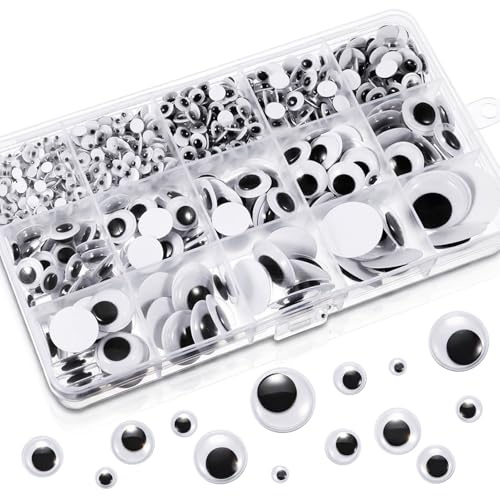 RAHHLIZS 1280 Stücke Selbstklebend Wackelaugen, 3mm -24mm Kunststoff Wackelaugen Selbstklebend, Schwarze Kulleraugen Selbstklebende Wiggle Googly Eyes Puppe Augen Für DIY Handwerk Spielzeug Zubehör