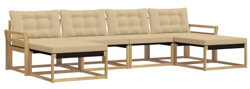 vidaXL Outdoor-Sofagarnitur mit Kissen 6 pcs Weiß und Beige, Garten, modernes Outdoor-Sofa, Sitzgruppe für den Patio, Terrassenmöbel für entspanntes Chillen