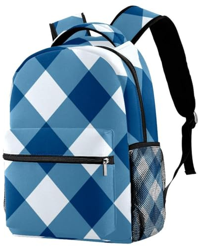 RODAILYCAY School Backpack, Large Capacity Bookbag, Blue White Background Travel Laptop Backpack, Water Resistant College School Computer Bag for Teen, Girls, Boys, Fits 15.6 Inch Notebook