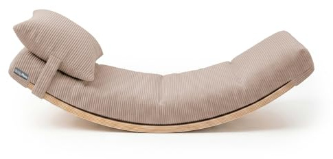 KiddyMoon Balance Board Für Kinder Aus Holz Balancierbrett Mit Matratze Und Kissen, Naturfarben/Dunkelbeige,Balance Board/Matratze/Kissen