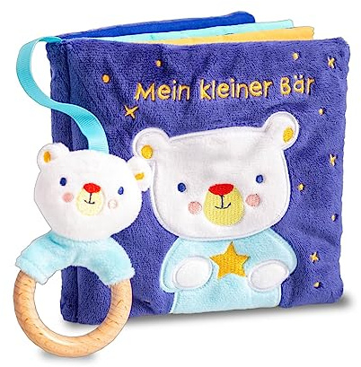 Mein liebstes Kuschelbuch mit echtem Holzbeißring. Mein kleiner Bär: Stoffbuch mit Beißring aus Holz, Rassel und Knisterseite ab 6 Monaten