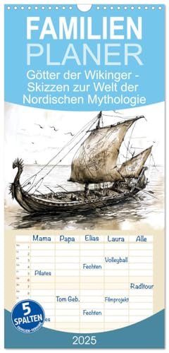 Familienplaner 2025 - Götter der Wikinger - Skizzen zur Welt der Nordischen Mythologie mit 5 Spalten (Wandkalender, 21 cm x 45 cm), CALVENDO