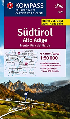 KOMPASS Fahrradkarte 3420 Südtirol / Alto Adige, Trento, Riva del Garda (4 Karten im Set) 1:50.000: mit allen Hauptwegen, Radfernwegen und Mountainbikewegen