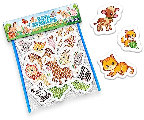Badesticker - Jungtiere, 20 Stück, Bath Stickers Set für Kinder, Wasserspielzeug, Badewannenspielzeug ab 3 Jahren, Badespaß Aufkleber Kinder - TakTik