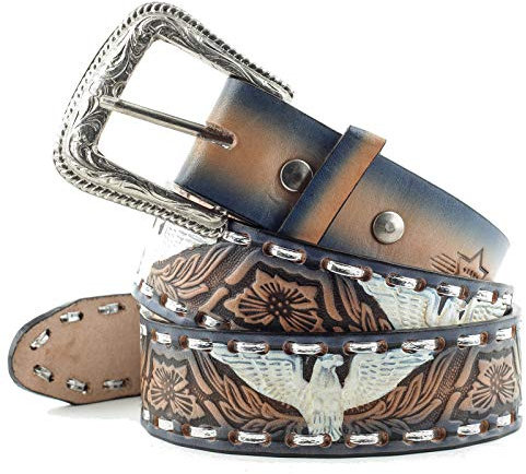 Brauner Ledergürtel Herrengürtel Westerngürtel, 100% Rindsleder Gürtel mit Adler (40 inch)