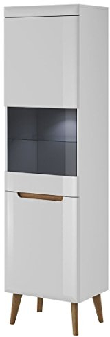 Vitrine NORDI Vitrinenschrank Standvitrine Mit LED Beleuchtung (Weiß/Weiß Hochglanz)