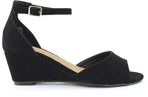 Womens Low Wedge Heel Ankle Strap Sandals Ladies Peep Toe Party Evening Shoes
