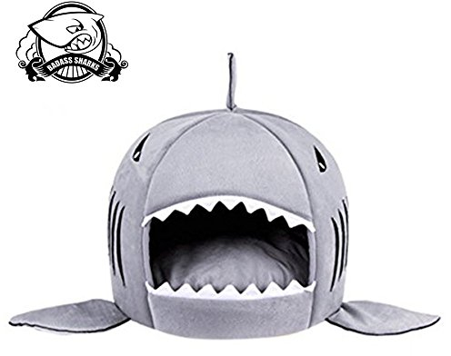 BADASS SHARKS Shark Pet House Products Haustier-Schlafsack, warm, weich, 42 cm / 50 cm, Grau