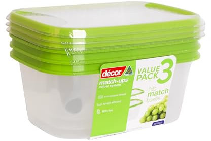 Décor MATCH-UPS BASICS OBLONG CONTAINERS, 1.5L GREEN, 3Pack.