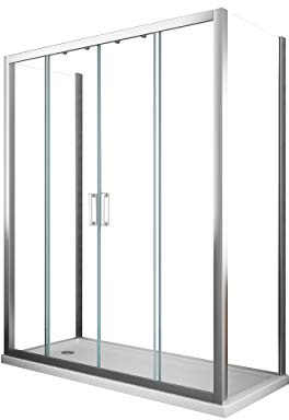Box Cabina Doccia composto da 2 Pareti Fisse e 1 Porta Scorrevole a 4 ante Apertura Centrale H.190 (2 Fisse 67,5-70 + 1 Porta 4 Ante 138-143)