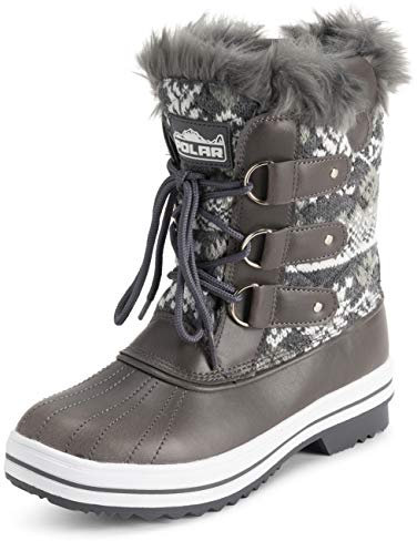 Polar Donna Mid Imbottito Termica Durevole Suola Di Gomma Impermeabile Inverno Neve Pelliccia Ecologica Stivales - Grigio cardy - UK4/EU37 - YC0634