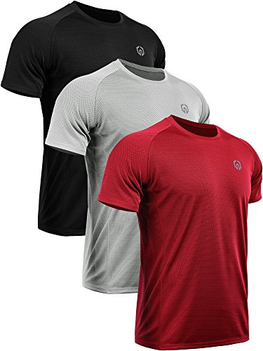 NELEUS Herren Dry Fit Mesh Athletic Shirts, 5033# 3er-Pack: Schwarz, Grau, Rot, XX-Large