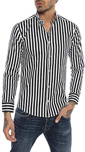 RED BRIDGE Camisa Manga Larga con diseño a Rayas para Hombres Negro XL