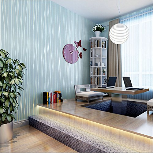 YangYun Home Decoration Modern Fashion klassische Vlies-Tapete, Beflockung, einfarbig, gestreift, Kurve für Wohnzimmer, Schlafzimmer, nicht geklebt, hellblau, 0,53 m (B) x 10 m = 5,3 m²