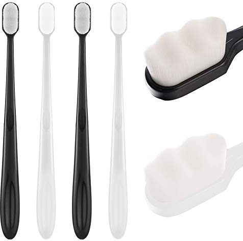 metagio 4 Packs Soft Micro Nano Manual Toothbrush, Bristled Adult Toothbrush Micro-Nano Manual Toothbrushes with 20000 Bristles for Fragile Gums Adult and Children(Black+White)