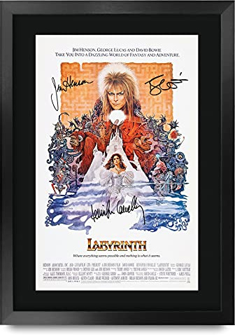 HWC Trading Labyrinth David Bowie, gerahmtes Geschenk, gedrucktes Poster, signiertes Autogramm, Bild für Film-Fans, 40,6 x 30,5 cm, gerahmt