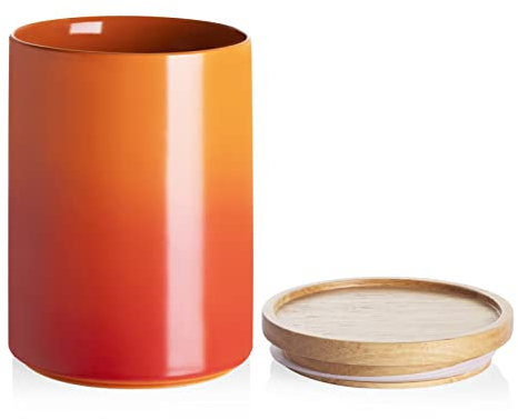 Sweejar Ceramic Food Storage Jar, Stackable Kitchen Canisters, Containers with Airtight Seal Wooden Lid for Serving Coffee Bean, Flour, Tea, Cookies, Spice and More - 58 Fl Oz (Gradient Orange)