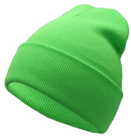 SoCute Unisex Strickmütze, weich, warm, mit Bündchen, Camouflage, für Herren und Damen (Neongrün)