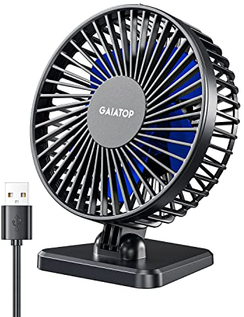 gaiatop USB Desk Fan, Small But Powerful, Portable Quiet 3 Speeds Wind Desktop Personal Fan, Adjustment Mini Fan for Better Cooling, Home Office Car Indoor Outdoor Blue