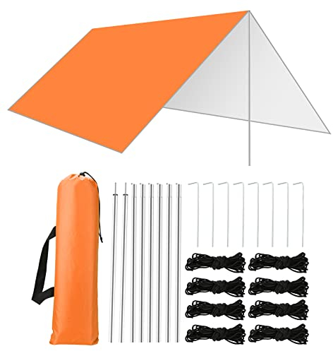 Aceshop 3M x 3M Hammock Rain Fly Tent Tarp Waterproof Windproof Snowproof Camping Tarp Camping Shelter Portable Anti-UV Sun Shelter Basha Sunshade Tarpaulin Mat for Snow Beach Camping Outdoor Travel