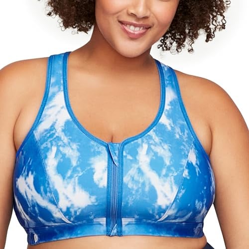 Glamorise Große Größen Plusgröße Sport-BH mit Reißverschluss vorn ohne Bügel Nr. 9266, Batik blau/weiß, 100G