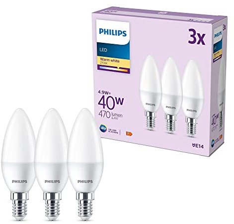 Philips Classic LED E14 Lampe, 40W, matt, warmweiß, nicht dimmbar, 3er Pack