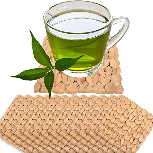 Coasters Set of 12, Living Room Decor, Coffee Table Decor, Boho Coasters, Farmhouse Coasters, Absorbent Coasters, Cute Coasters for Desk, Cup Holder Coasters, Water Hyacinth Drink Coaster for Desk 4
