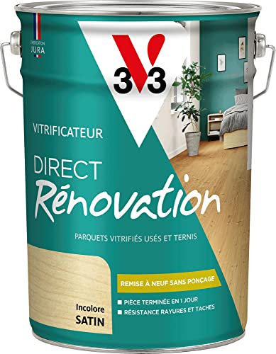 V33 Vitrificateur parquets, Direct Rénovation, Incolore Satin, 5L
