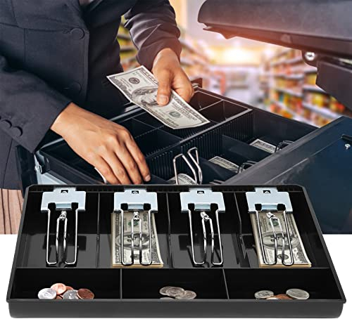 Kassenschublade Kassenlade, Geldschublade mit Metallclip, 4 Positionen, Thekeneinsatz und Geldscheineinsatz, Inklusive 4 Geldscheinfächer Kassenschublade Einsatz Cashier 32,2 × 24,5 × 3,5 cm