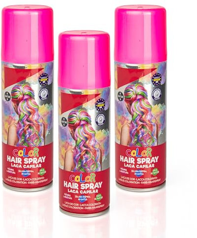 Pack 3 Laca de Pelo Color Fucsia 125ml - Spray Colores para Cabello Rápida coloración, Lavable