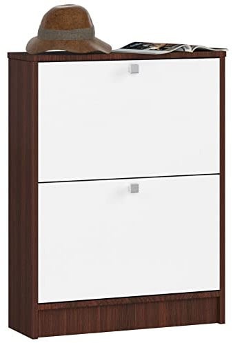 AKORD Schuhschrank mit 2 Schuhkippern | B60 x H80 x T20 cm | Gewicht 21 kg | Wenge | Weiß