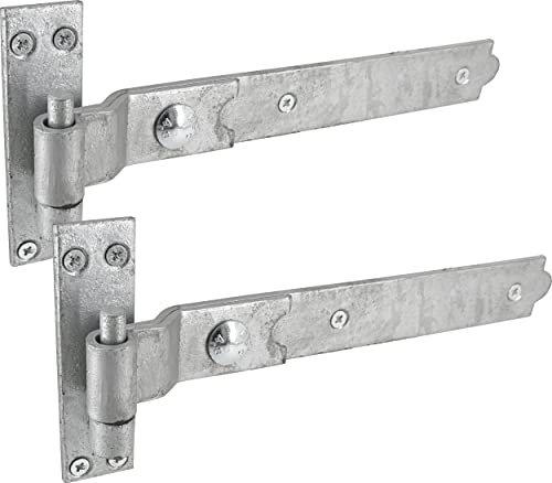 IRONTITE® Bisagras de puerta galvanizadas resistentes de 300 mm, bisagras de gancho y banda para puertas de madera. Bisagras de manivela con fijaciones incluidas. (galvanizadas)