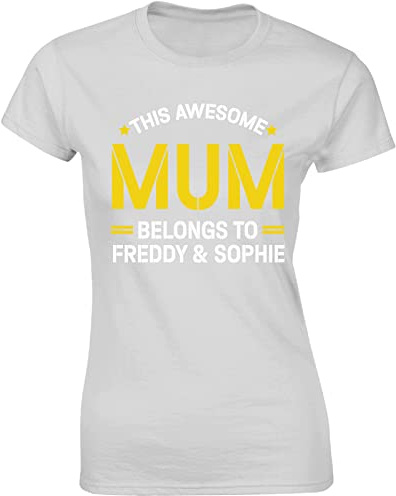 Personalised Mothers Day 2025 Ladies T-Shirt This Awesome Mum Belongs to Womens Top Tee Gift Printed Design White - X-Large