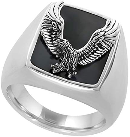 Vintage Hawk Eagle Ring für Männer Wikinger Adler Totem Ringe, Retro Adler Siegel Amulett Ring, Punk Rock Tier Adler Patriotischer Schmuck Geschenk für Veteranen Männer Jungen