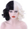 Sipiris Halb Schwarz Halb Weiß PerüCke Halloween Kurze Schwarz WeißE PerüCke Cruella Devil Kostüm Damen Cosplay Party Wig für Karneval und Party Fancy Dress