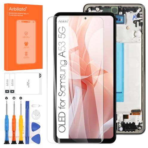OLED Screen for Samsung Galaxy A53 5G Screen Replacement for Samsung A536 LCD Screen SM-A536B,SM-A536U Touch Display Digitizer Assembly Repair Parts with Frame(Black with FigerPrint Function)