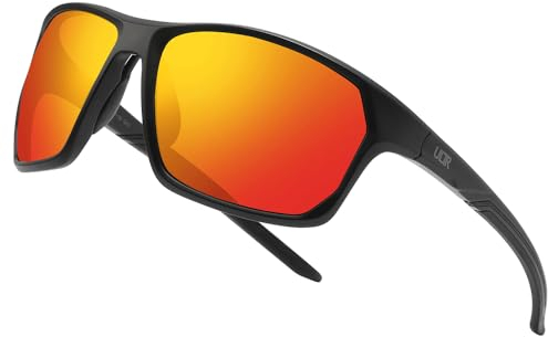 ULTR Sonnenbrille Herren Polarisiert RAYZ - Sport Sonnenbrille für Damen - Bequeme Sportbrille Verspiegelt für Fahrrad, Sport, Laufen, Retro Sunglasses Men (Schwarz (Rotes Glas))