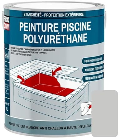 Peinture piscine béton, peinture polyuréthane pour piscine et bassin, étanche et souple, béton, enduit, ciment PROCOM 2.5 litres