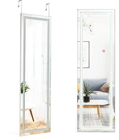 RELAX4LIFE Wandspiegel mit LED-Beleuchtung in 3 Farben, Türspiegel mit Smart Touchscreen, Ganzkörperspiegel für Wand- & Türmontage, Hängespiegel für Schlafzimmer Wohnzimmer Garderobe