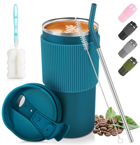 CS COSDDI Thermobecher- Isolierbecher, Kaffeebecher to Go 450ml/15oz auslaufsicher Reisebecher mit Deckel Coffee Mug mit Deckel Cafe to Go Becher für Tee Kaffee Heißes Kaltes Wasser Kaffee Reisebecher