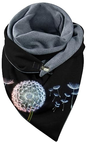 pvucpot 3D Motive Schal Damen Dreieckschal Baumwolle Warme Weich Winterschal Fleeceschal Wunderschöner Halswärmer Mode Umhang Schal Mit Knöpfen Removable Damen Poncho Schlauchschal Halstuch