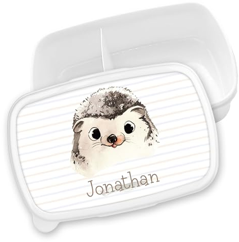 timalo® Brotdose Kinder personalisiert mit Namen | Bento Lunchbox Unterteilung mit Fächern | Jungen Mädchen Kindergarten Schule Motiv Tiere Geschenk | 11- Igel