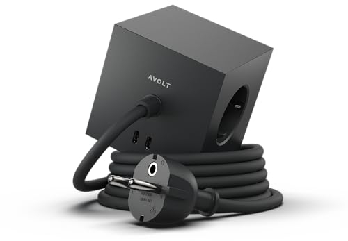 Avolt Multipresa Cube USB C - Le Prime Prese Di Design al Mondo - 3 Prese e 2 Porte USB - Piede Magnetico Che Aderisce Quasi Ovunque (Nero – USB-C, 1.8m)