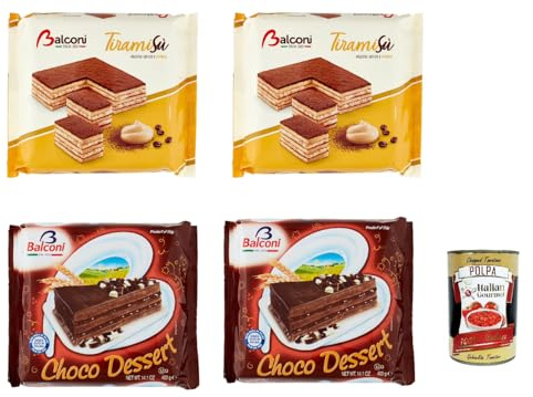 Italian Gourmet Testpaket Tiramisù Choco Dessert Torta crema 4 x 400g | Kuchen mit Kakao und Mascarpone-Geschmack, morbida merenda da condividere, Gesamtnettogewicht 1,6 kg + Kostenlos Polpa 400g