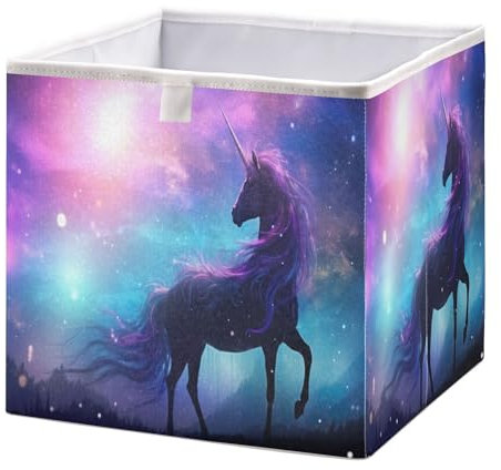 JUMBEAR Starry Dream Einhorn-Aufbewahrungskorb, faltbarer Aufbewahrungskorb, Spielzeug-Aufbewahrungsbox für Zuhause, Regal, Schrank, Mülleimer, 28 x 28 x 28 cm