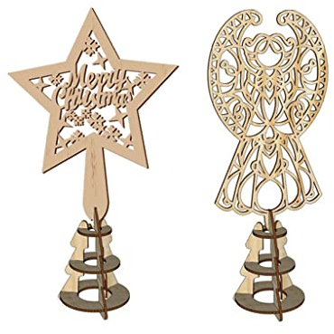 Yisawroy 2 pz/set puntale per albero di Natale scavato fuori stella in legno angelo appeso ornamento cima albero con manicotto conico decorazione festa di Natale casa