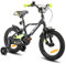HILAND 12 Zoll Kinderfahrrad für Jungen 3 4 5 Jahre mit Stützrädern, Handbremse und Rücktrittbremse Schwarz/Grün